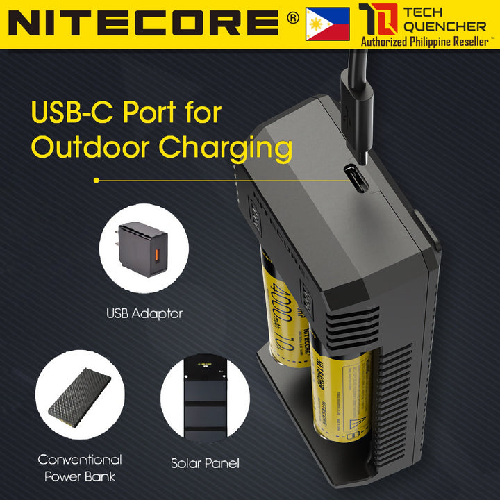 Nitecore UI2 V2 Portable USB-C Li-ion Battery Charger - Dual Slot - Lightweight EDC - 1000mA MAX