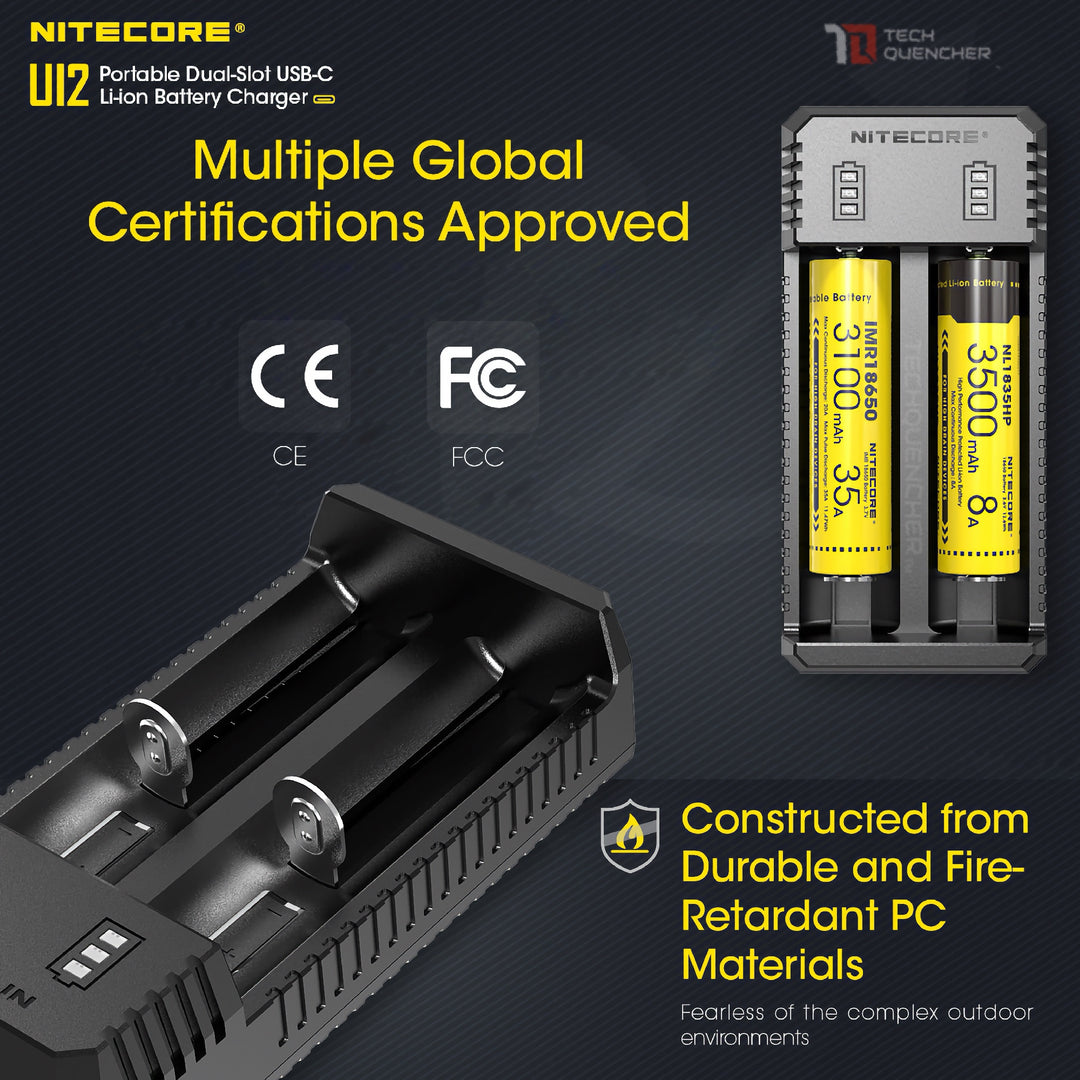 Nitecore UI2 V2 Portable USB-C Li-ion Battery Charger - Dual Slot - Lightweight EDC - 1000mA MAX