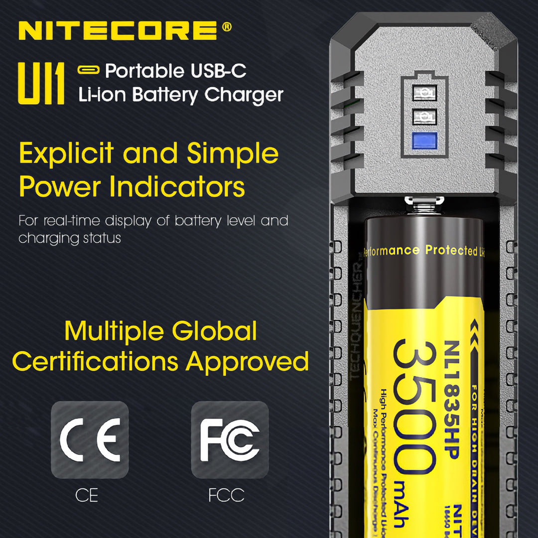 Nitecore UI1 Portable USB-C Li-ion Battery Charger - Single Slot