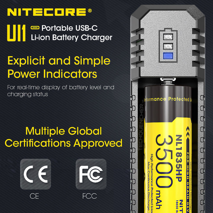 Nitecore UI1 Portable USB-C Li-ion Battery Charger - Single Slot