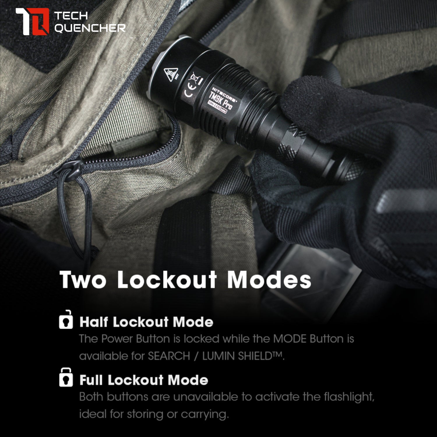 Nitecore TM9K Pro Flashlight - 9900 Lumens - 5000mAh Battery - USB-C - IP68 - Tac Ring -27 cores LED