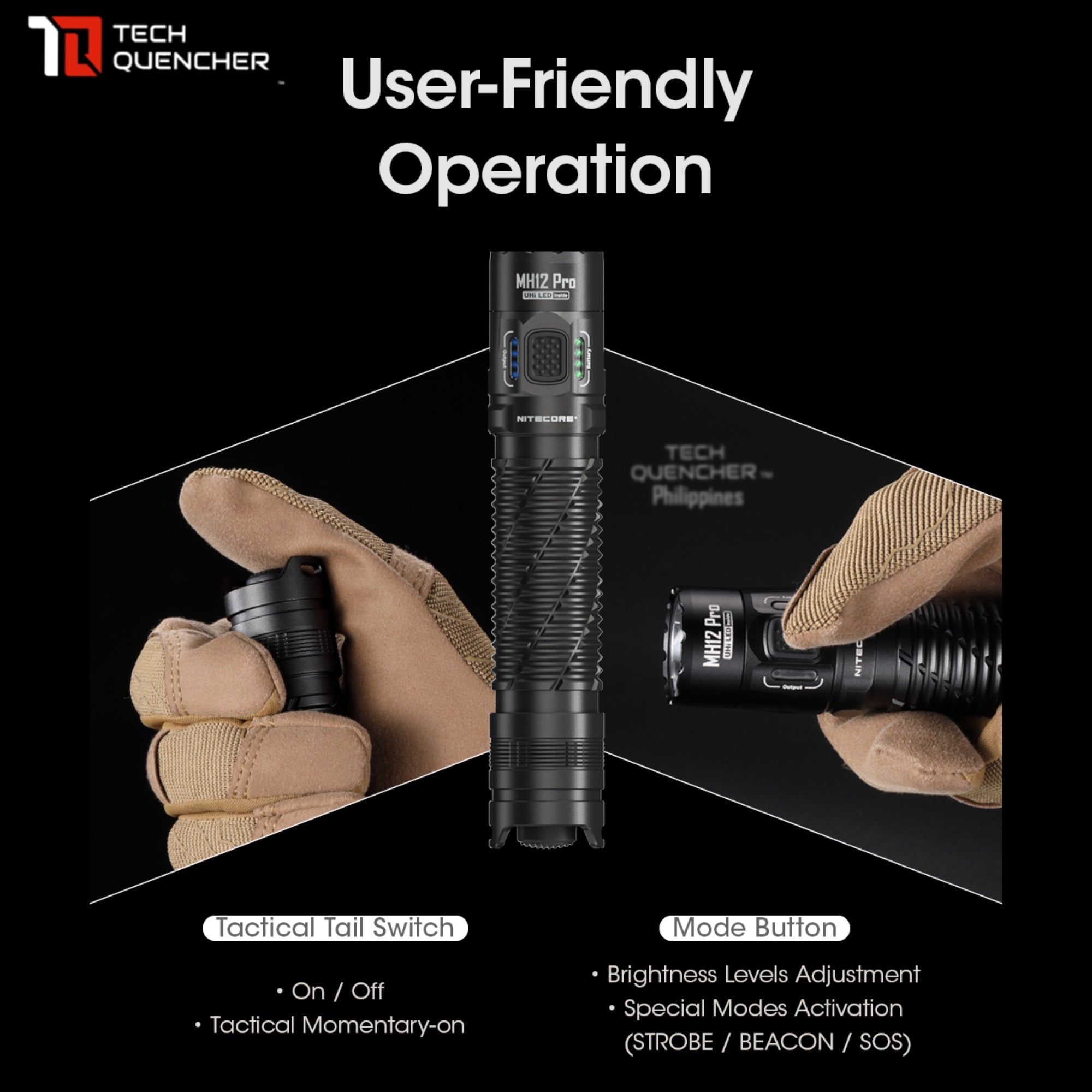 Nitecore MH12 PRO Flashlight 3300 Lumens - USB-C Charging 5300mAh Battery - 505 meters Beam Distance