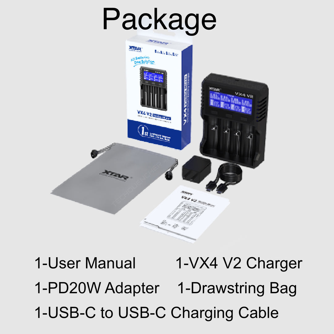 XTAR VX4 Battery Charger - Capacity Test - USB-C - 26650 21700 18650 AA AAA - LiFePO4 -Li-ion -Ni-MH