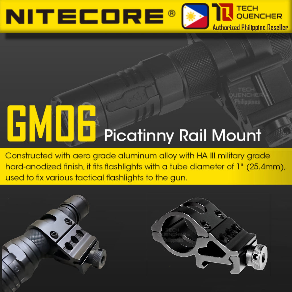 Nitecore GM06 Flashlight Holder - Rail Mount System - Supports 1 inch ( 25.4mm ) Diameter Flashlight