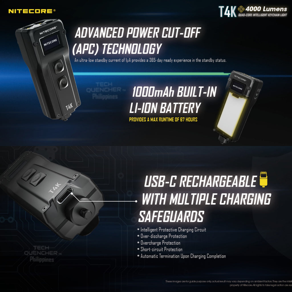 Nitecore T4K Keychain Flashlight - 4000 Lumens - Mechanical Release - OLED Display - USB-C Charging