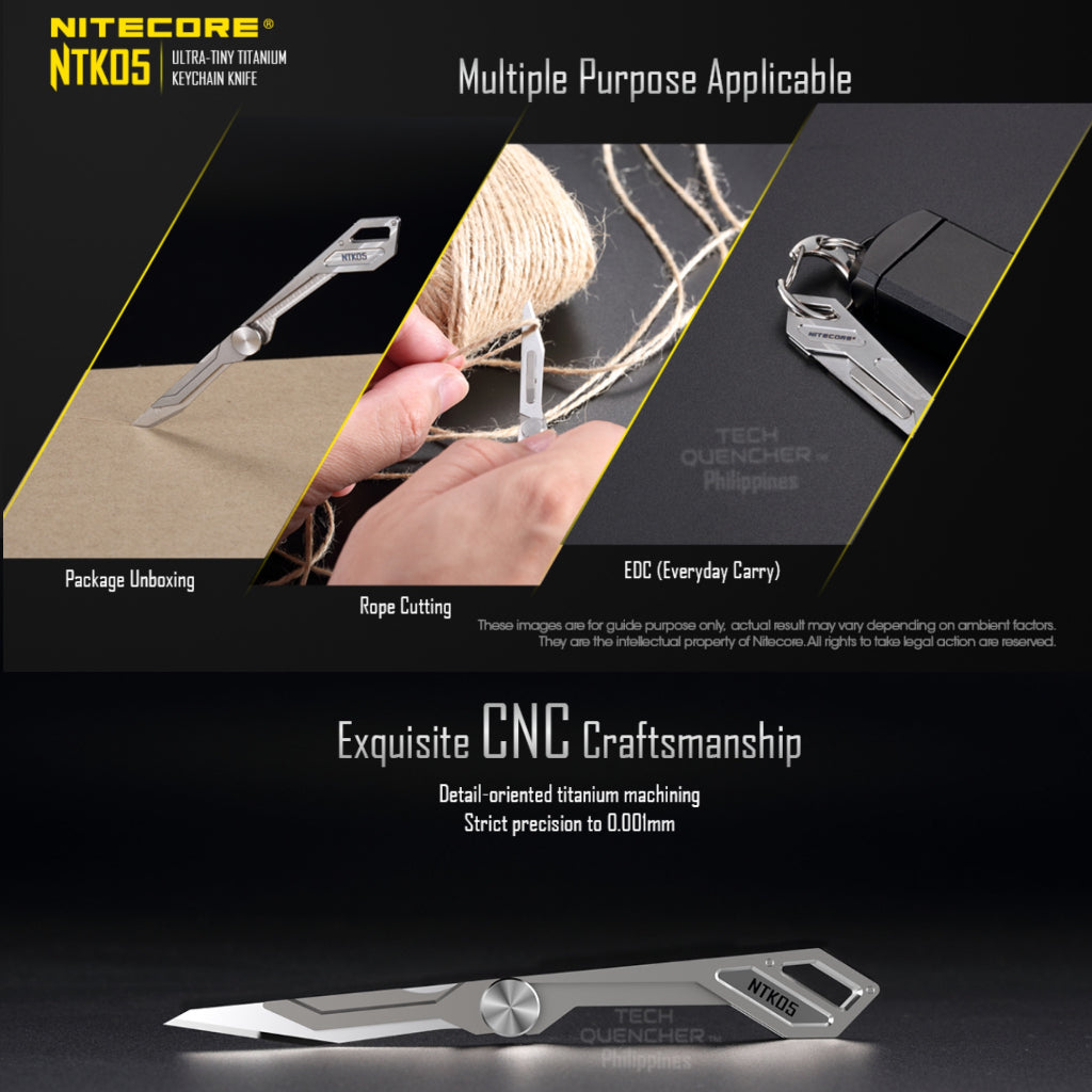 Nitecore NTK05 Titanium Knife - Ultra Tiny Kechain Knife - EDC - 4.8grams - 55mm - Replaceable blade