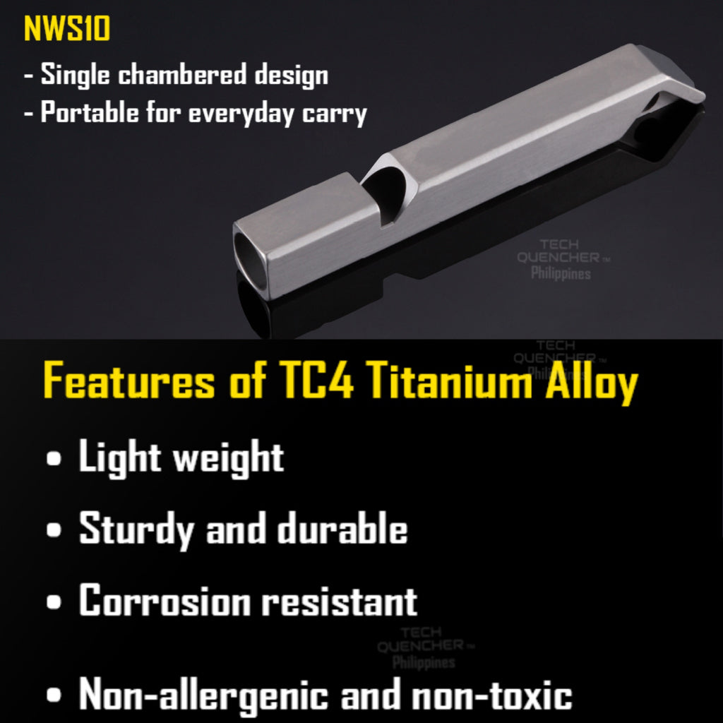 Nitecore NWS10 Titanium Whistle - Outdoor Emergency Whistle - 120 decibels - Teflon Resonator - EDC