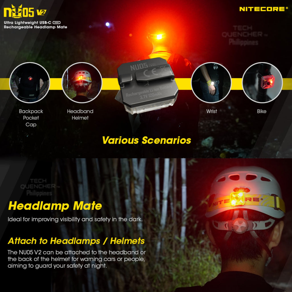 Nitecore NU05 V2 KIT - Multipurpose Package - Headlamp - Signal Light - Biking - USB-C - IP66