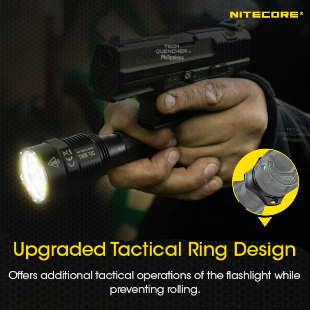 Nitecore TM9K TAC Flashlight - 9800 Lumens - 5000mAh Battery - USB-C QC Charging - IP68 - Tac Ring