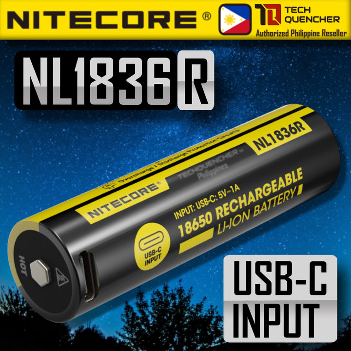 Nitecore NL1836R Battery - 3600mAh - 18650 - USB-C Charging - High Performance Protected Circuit