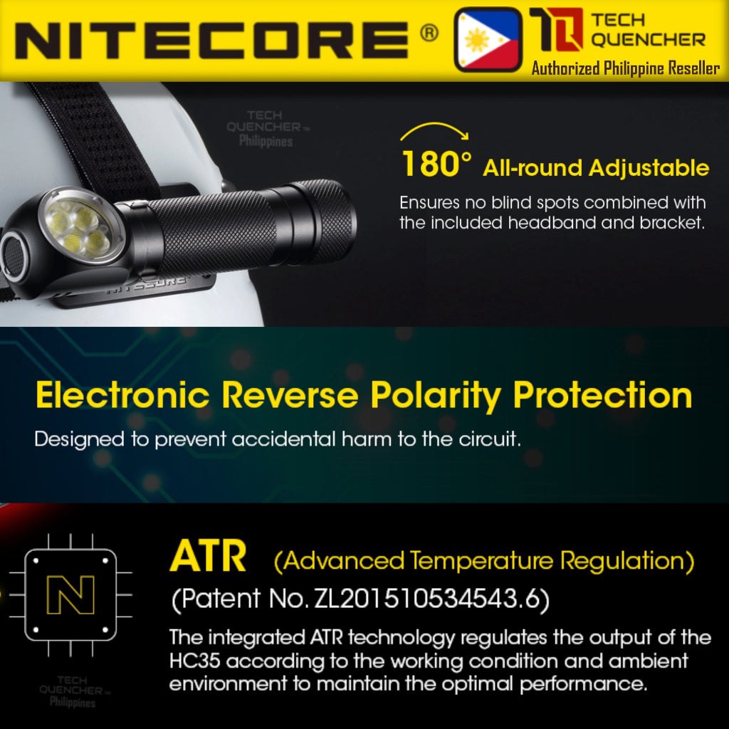 Nitecore HC35 Headlamp Flashlight  - 2700 Lumens - Magnetic Tail - USB Charging - L-Shaped - IP68