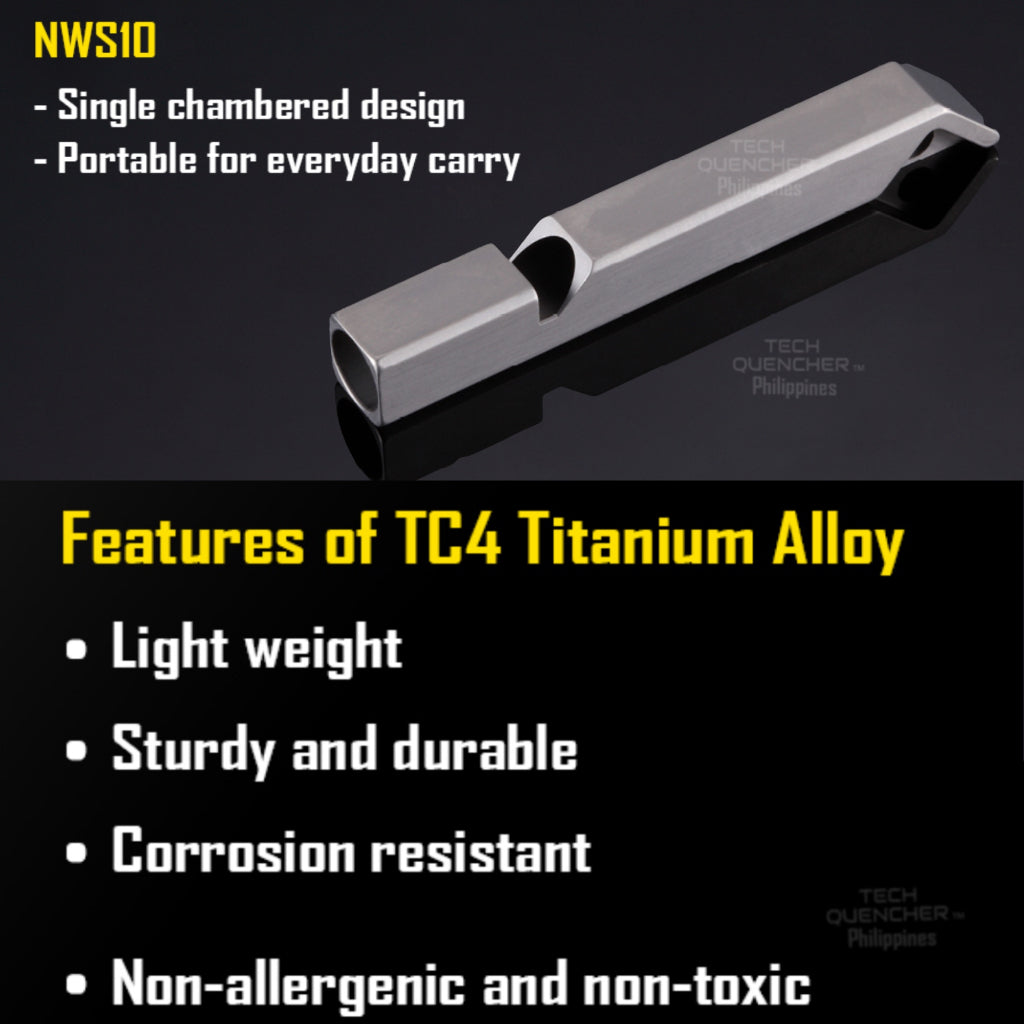 Nitecore NWS10 Titanium Whistle - Outdoor Emergency Whistle - 120 decibels - Teflon Resonator - EDC