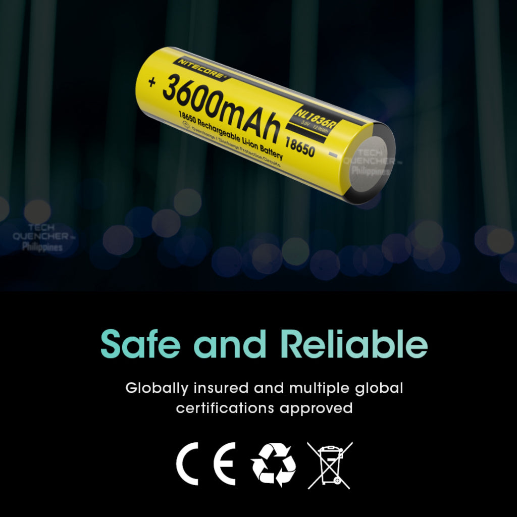 Nitecore NL1836R Battery - 3600mAh - 18650 - USB-C Charging - High Performance Protected Circuit