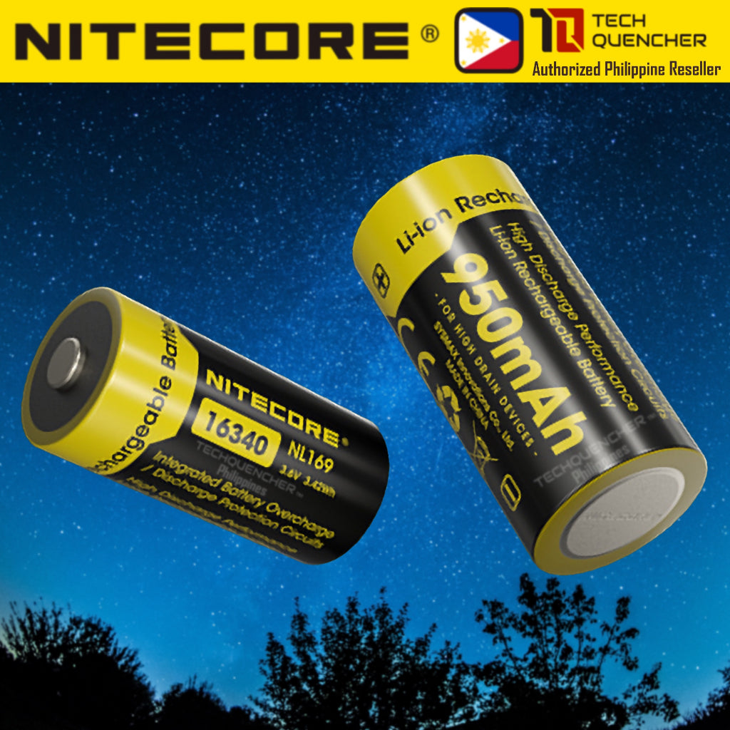 Nitecore NL169 - RCR123A 16340 - 950mAh - 2A - High Capacity Protected Li-ion Rechargeable Battery