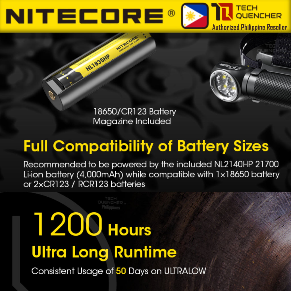 Nitecore HC35 Headlamp Flashlight  - 2700 Lumens - Magnetic Tail - USB Charging - L-Shaped - IP68