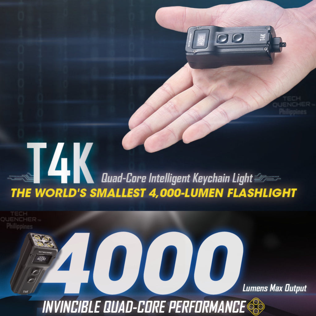 Nitecore T4K Keychain Flashlight - 4000 Lumens - Mechanical Release - OLED Display - USB-C Charging