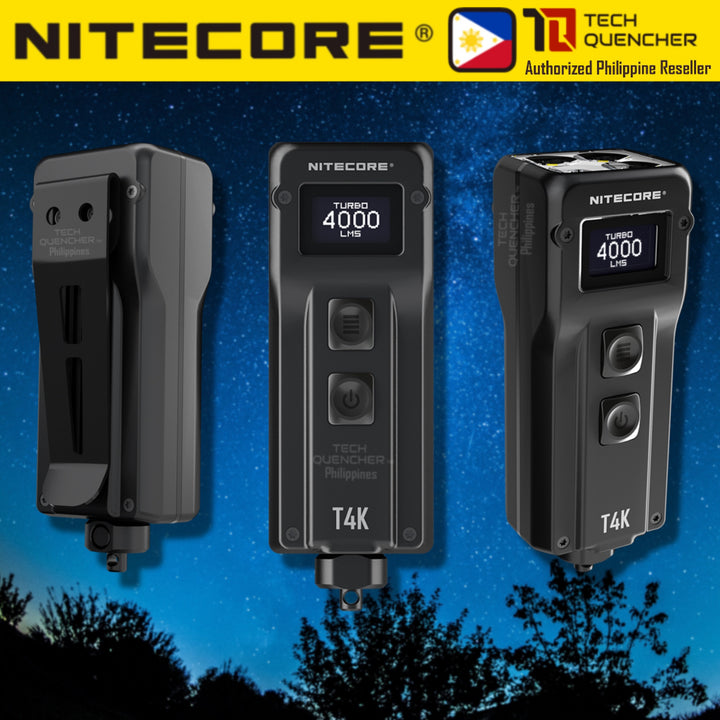 Nitecore T4K Keychain Flashlight - 4000 Lumens - Mechanical Release - OLED Display - USB-C Charging