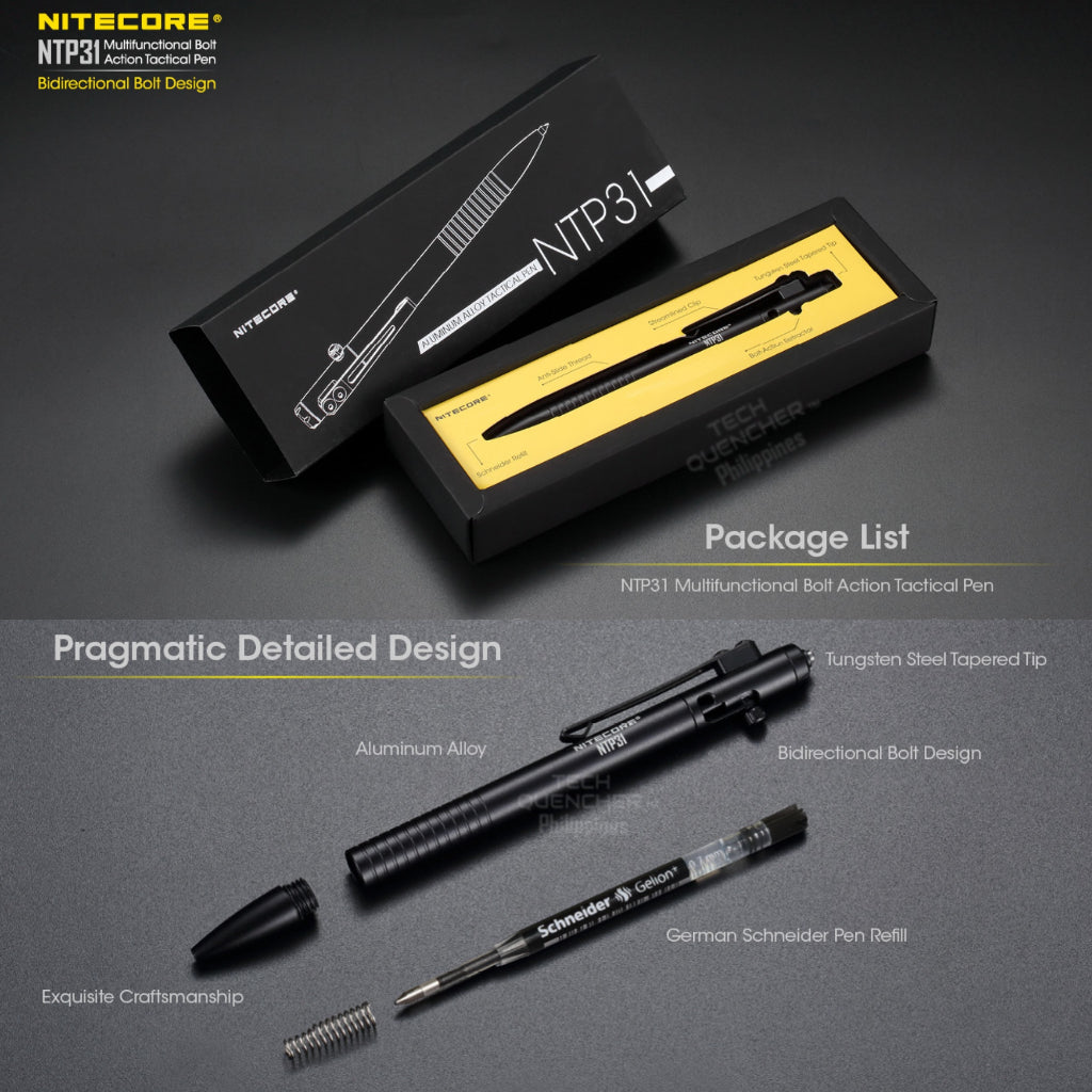 Nitecore NTP31 Tactical Pen - Bidirectional Bold Design - CNC Aluminum Alloy Body - Tungsten Tip