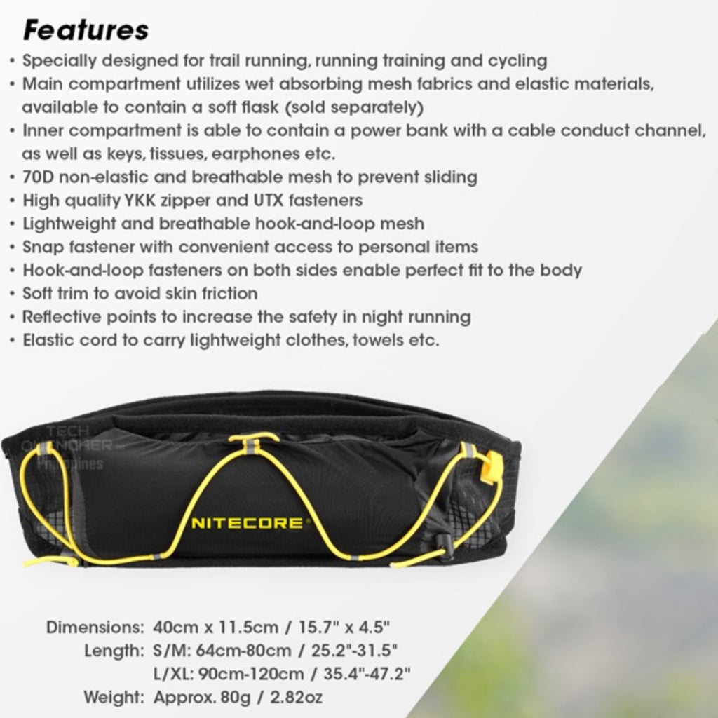 Nitecore BLT10 Running Belt - Lightweight - Breathable - Anti Slider - Belt Bag - Fanny Pack