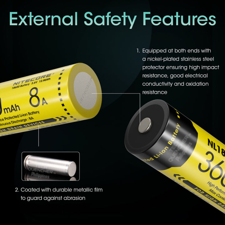 Nitecore NL1836HP Battery - 3600mAh 8A 18650 High Performance Protected Li-ion Rechargeable Battery