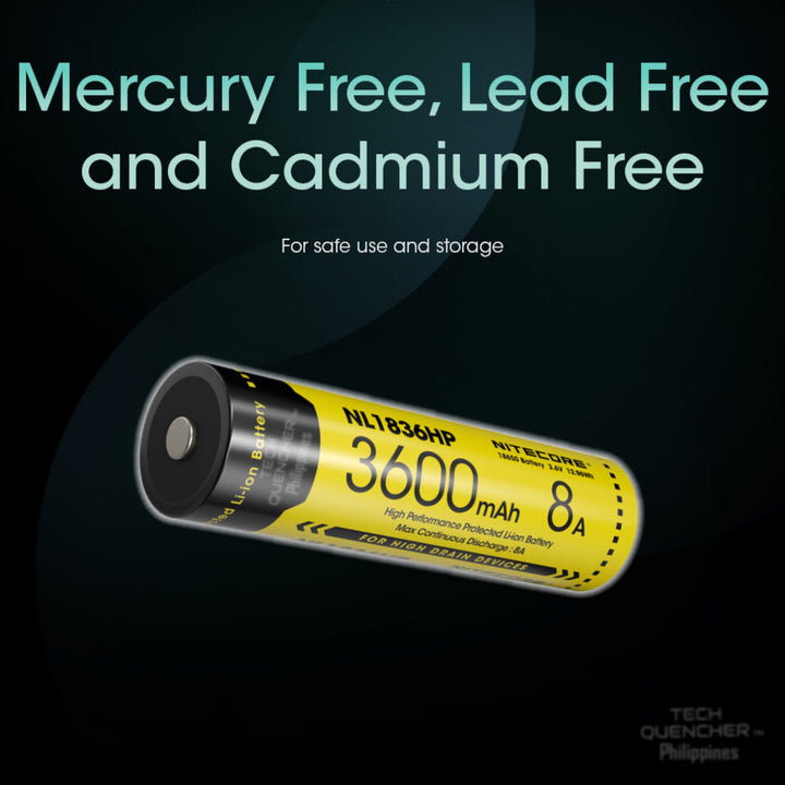 Nitecore NL1836HP Battery - 3600mAh 8A 18650 High Performance Protected Li-ion Rechargeable Battery