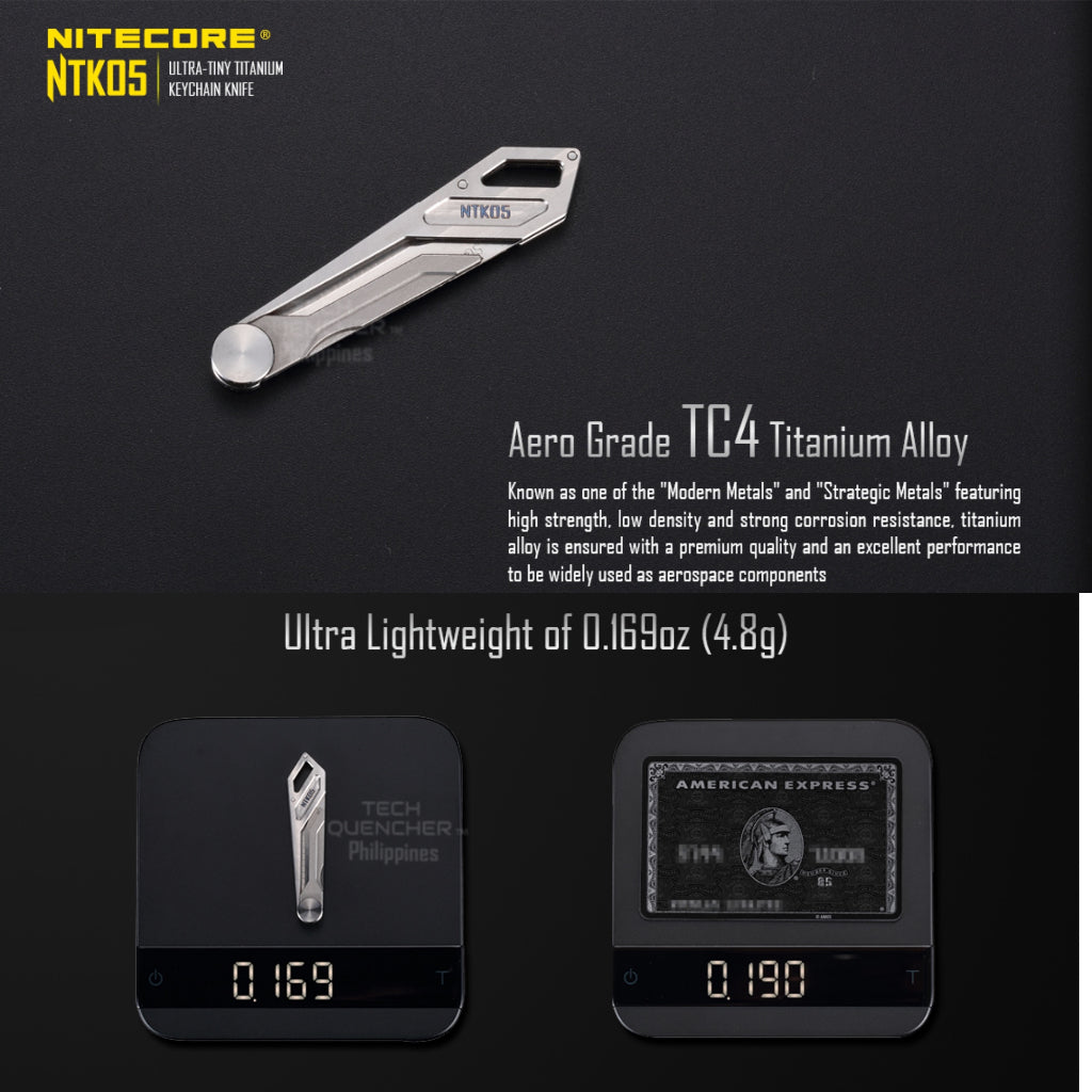 Nitecore NTK05 Titanium Knife - Ultra Tiny Kechain Knife - EDC - 4.8grams - 55mm - Replaceable blade