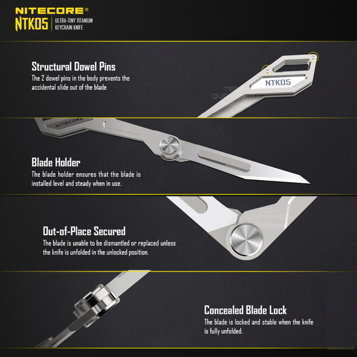 Nitecore NTK05 Titanium Knife - Ultra Tiny Kechain Knife - EDC - 4.8grams - 55mm - Replaceable blade