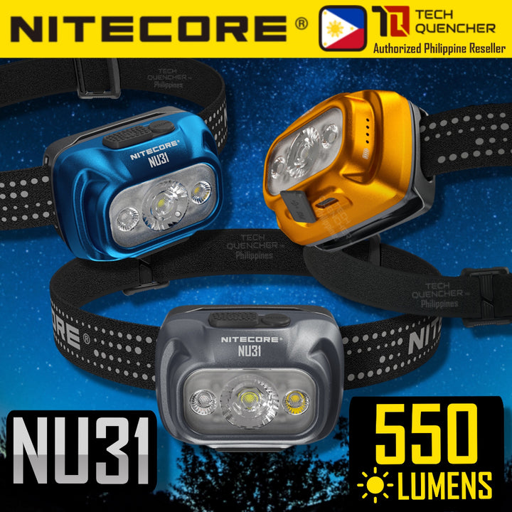 Nitecore NU31 Headlamp 550 Lumens - 95.5g -Triple Output - USB-C 1800mah Rechargeable Battery - IP66