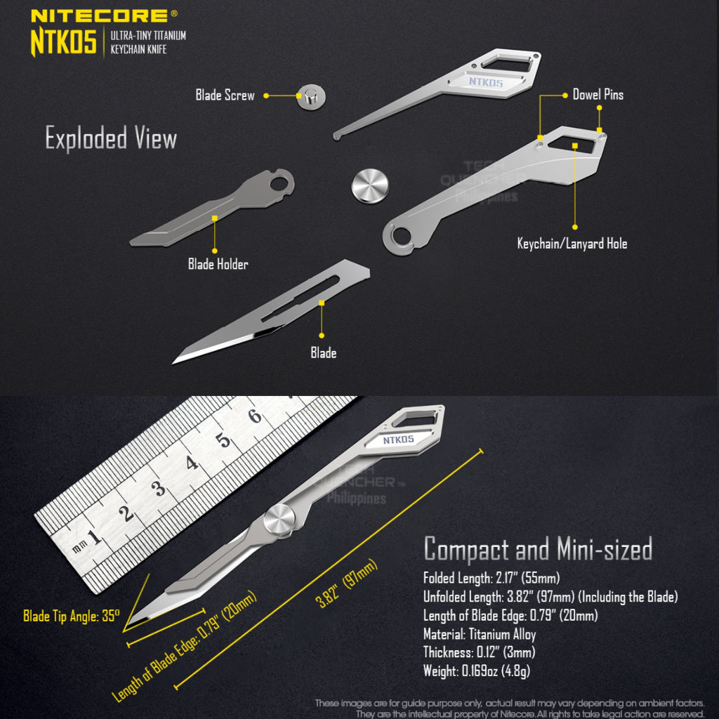 Nitecore NTK05 Titanium Knife - Ultra Tiny Kechain Knife - EDC - 4.8grams - 55mm - Replaceable blade