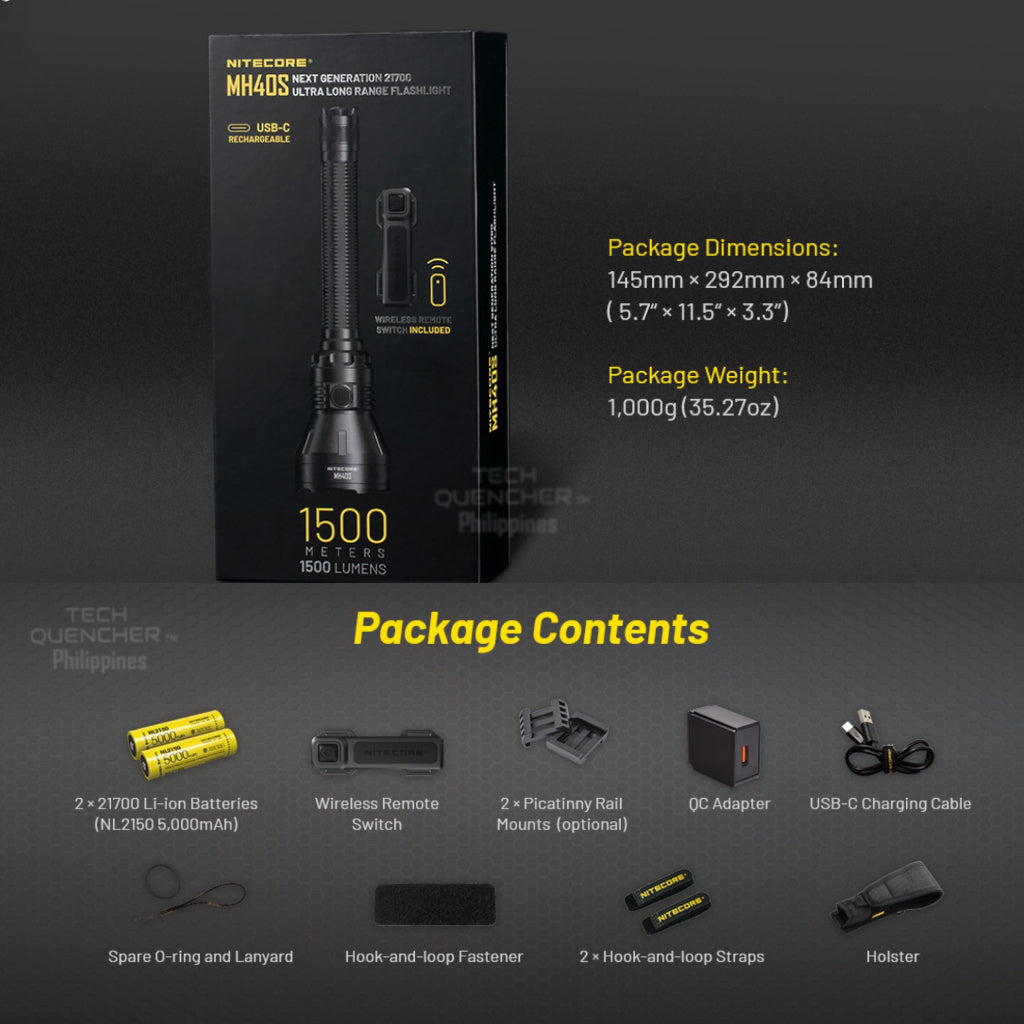 Nitecore MH40S Flashlight - 1500 meters  Long Range - USB-C 10000mAh Battery - Vibration Indicator