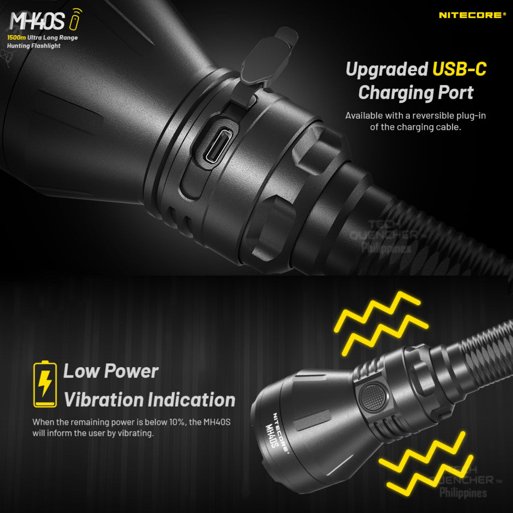 Nitecore MH40S Flashlight - 1500 meters  Long Range - USB-C 10000mAh Battery - Vibration Indicator