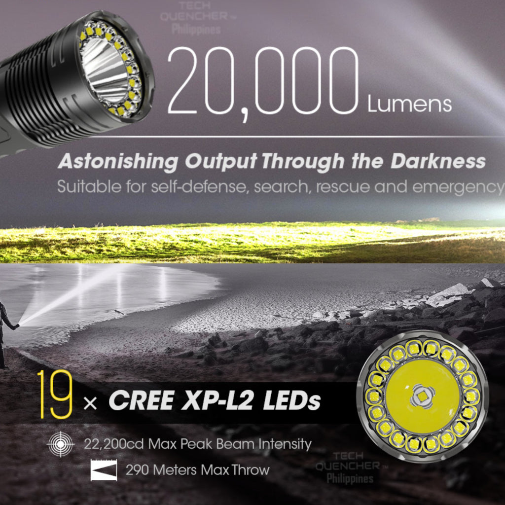 Nitecore TM20K Flashlight - 20000 Lumens - 9600mAh Battery - USB-C QC Charging - Tactical Searchlight