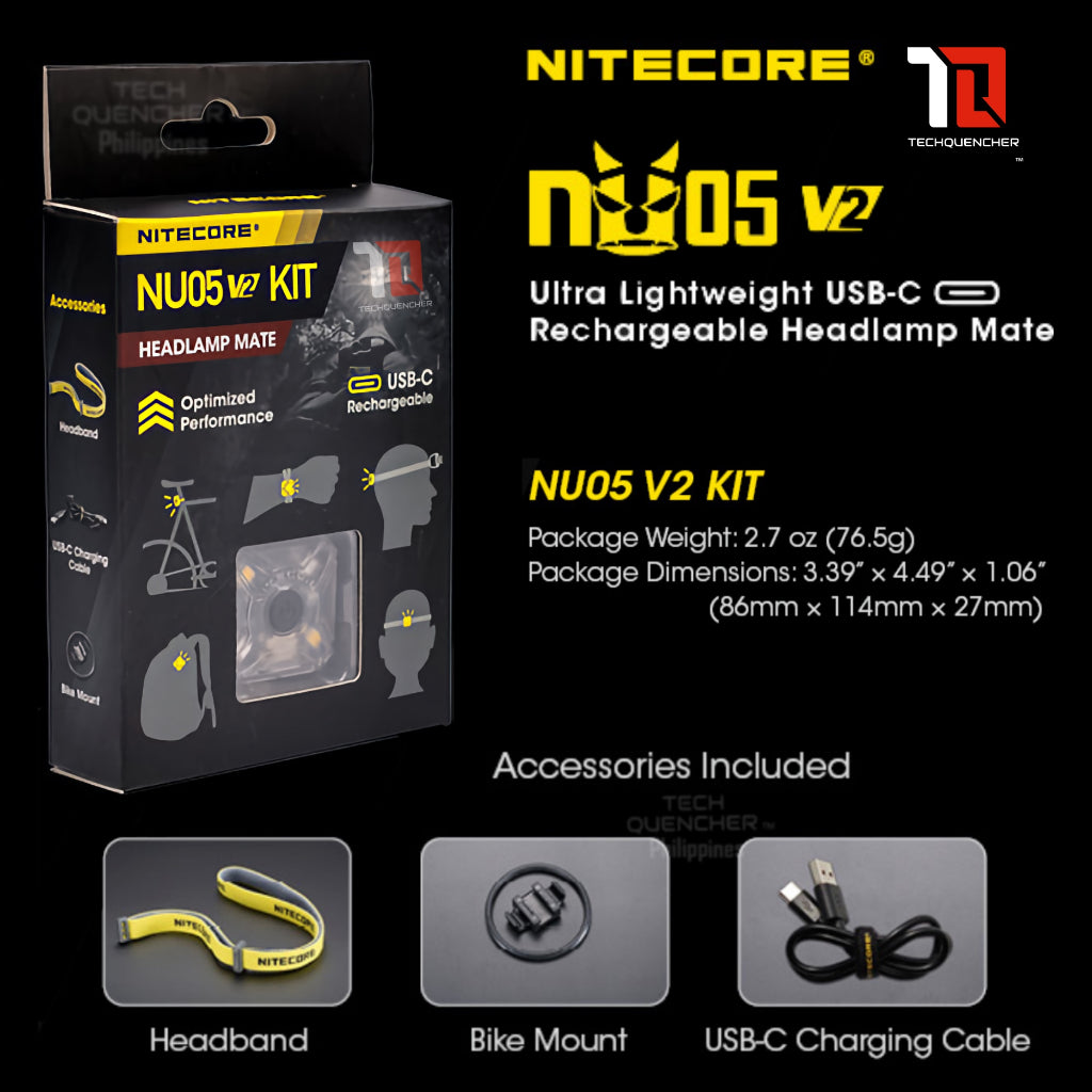 Nitecore NU05 V2 KIT - Multipurpose Package - Headlamp - Signal Light - Biking - USB-C - IP66