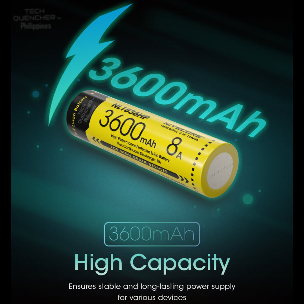 Nitecore NL1836HP Battery - 3600mAh 8A 18650 High Performance Protected Li-ion Rechargeable Battery
