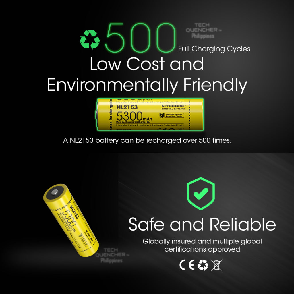 Nitecore NL2153 Battery 5300mAh 8A 21700 High Capacity Protected Li-ion Rechargeable Battery