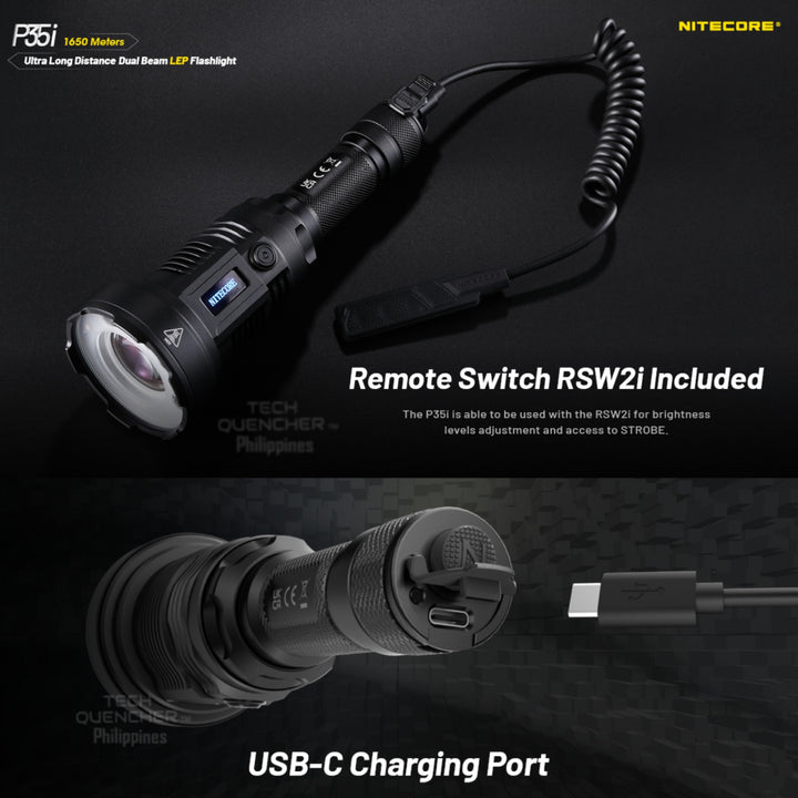 Nitecore P35i LEP Flashlight - 1650 meters - 3000 lumens - USB-C 5000mAh Rechargeable Battery -IP68