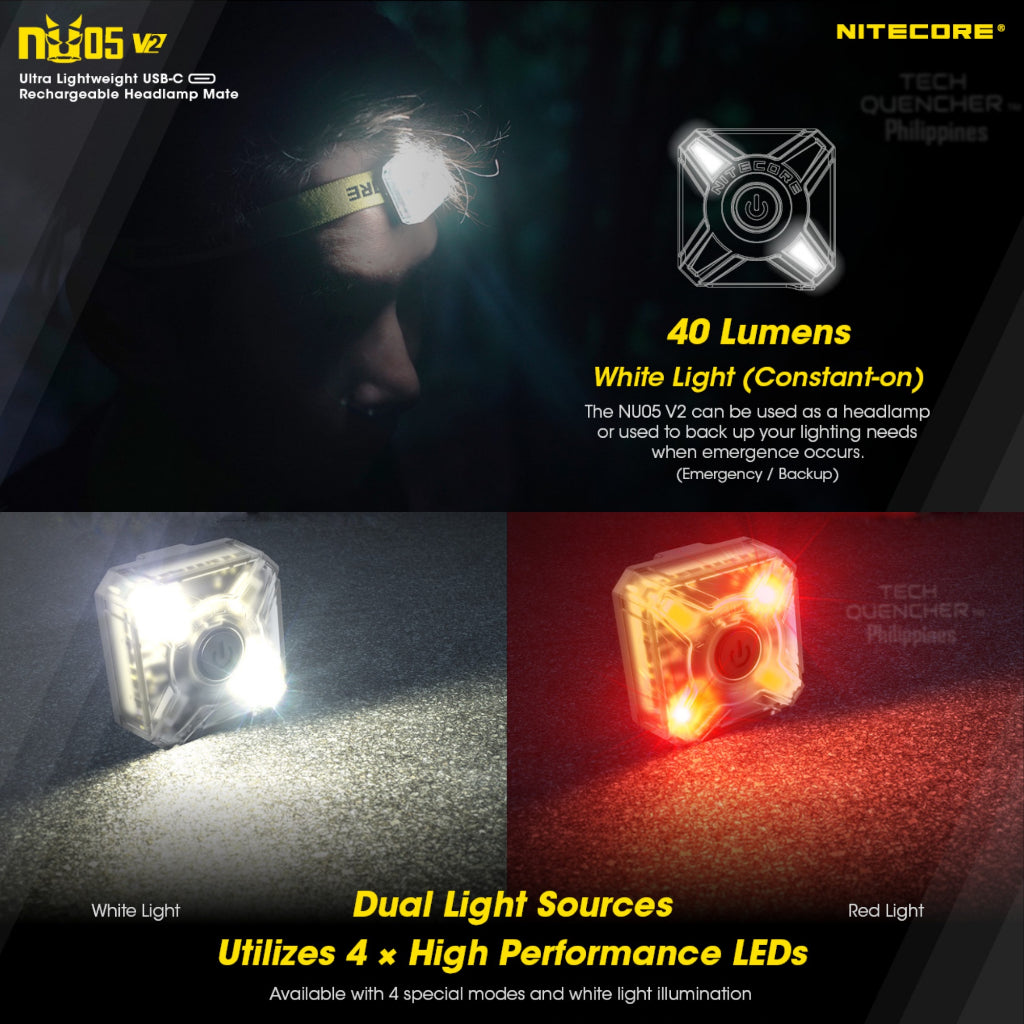 Nitecore NU05 V2 KIT - Multipurpose Package - Headlamp - Signal Light - Biking - USB-C - IP66