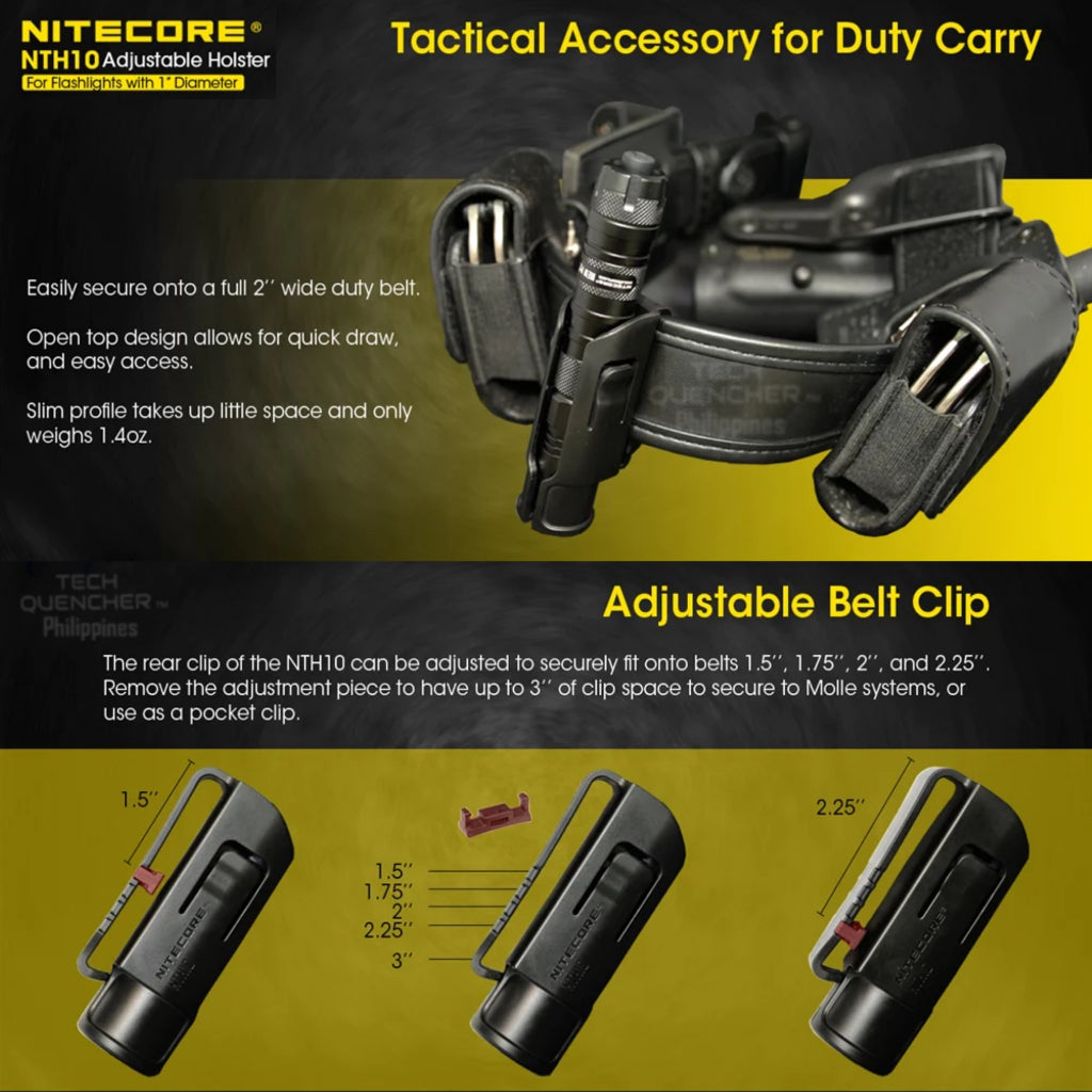 Nitecore NTH10 Holster -  Slim Profile Hard Holster -  Supports 1 inch - 25.4mm Diameter Flashlight