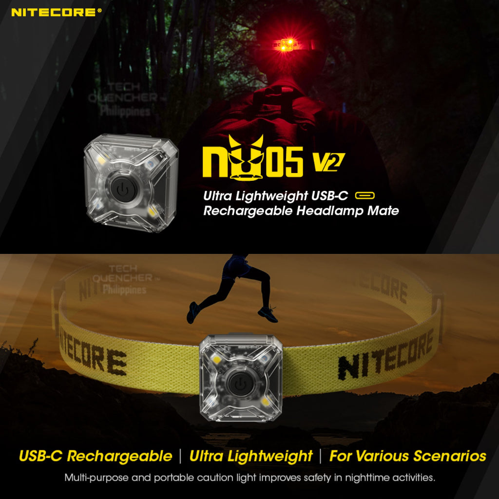 Nitecore NU05 V2 KIT - Multipurpose Package - Headlamp - Signal Light - Biking - USB-C - IP66