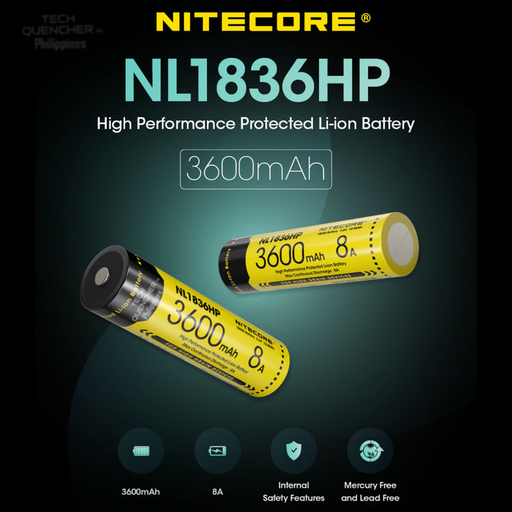 Nitecore NL1836HP Battery - 3600mAh 8A 18650 High Performance Protected Li-ion Rechargeable Battery