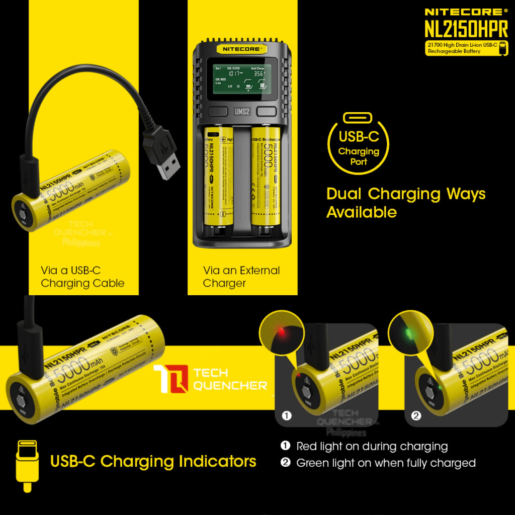 Nitecore NL2150HPR Battery - 5000mAh - 15A - 21700 - High Drain USB-C Rechargeable Battery