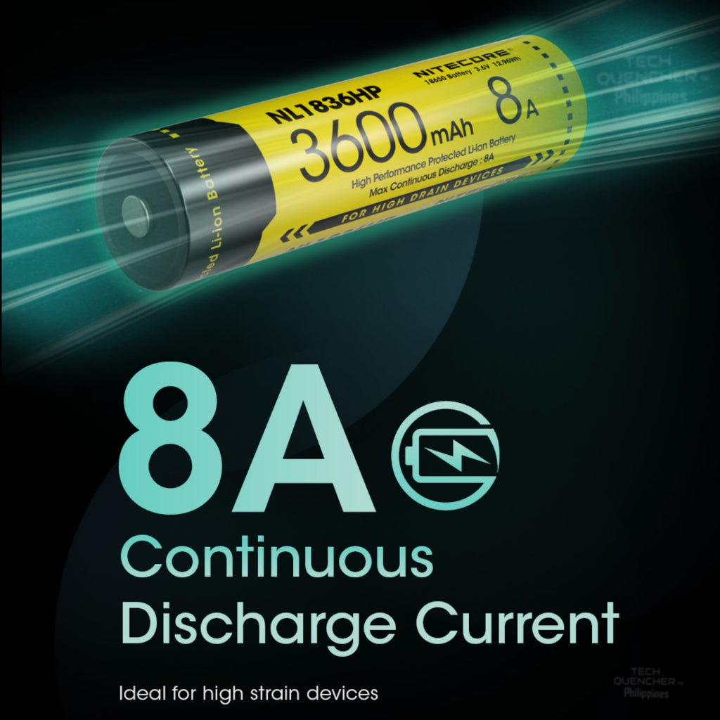 Nitecore NL1836HP Battery - 3600mAh 8A 18650 High Performance Protected Li-ion Rechargeable Battery