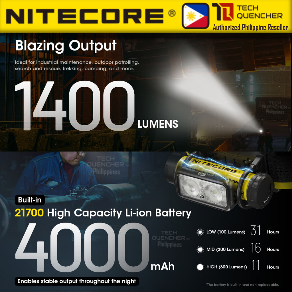 Nitecore NU50 Headlamp 1400 Lumens -146g -Dual Output - USB-C Rechargeable 4000mah Battery - IP68