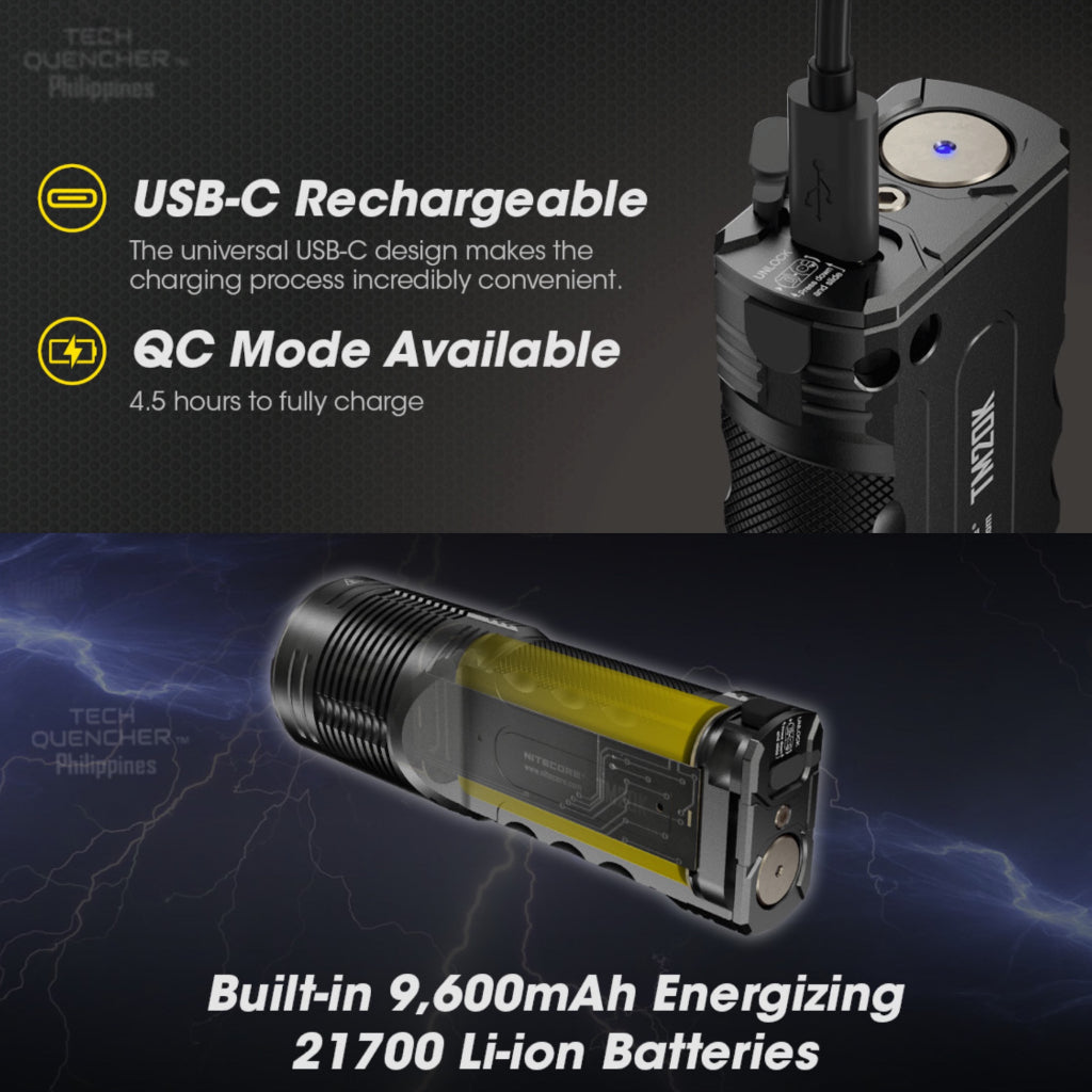 Nitecore TM20K Flashlight - 20000 Lumens - 9600mAh Battery - USB-C QC Charging - Tactical Searchlight