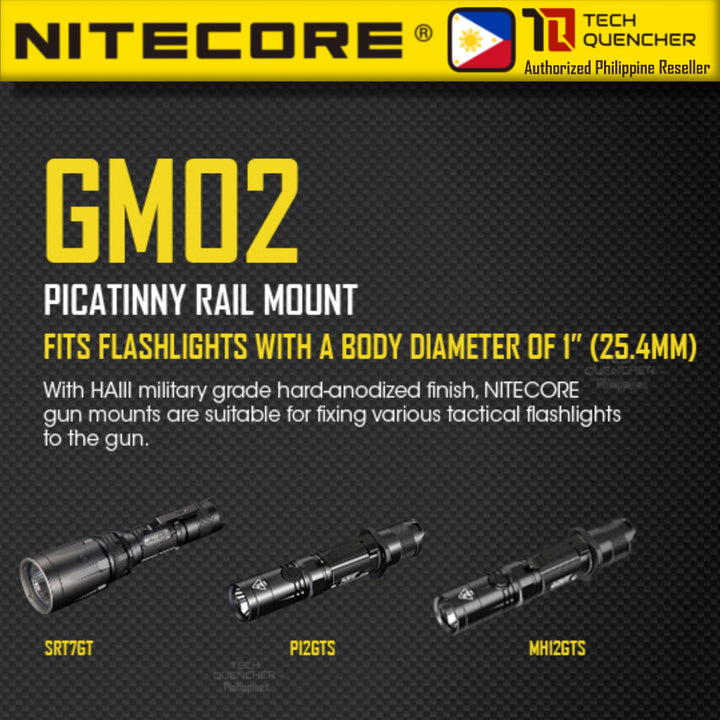 Nitecore GM02 Flashlight Holder - Rail Mount System - Supports 1 inch ( 25.4mm ) Diameter Flashlight