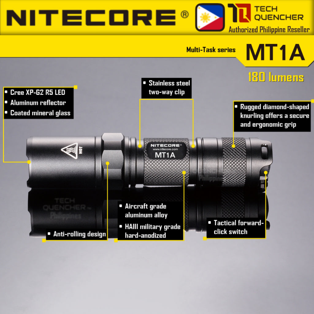 Nitecore MT1A Flashlight - 180 Lumens - AA Battery - Turbo Mode - 55grams - 60h runtime - IPX8