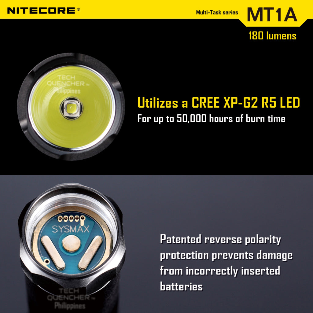 Nitecore MT1A Flashlight - 180 Lumens - AA Battery - Turbo Mode - 55grams - 60h runtime - IPX8