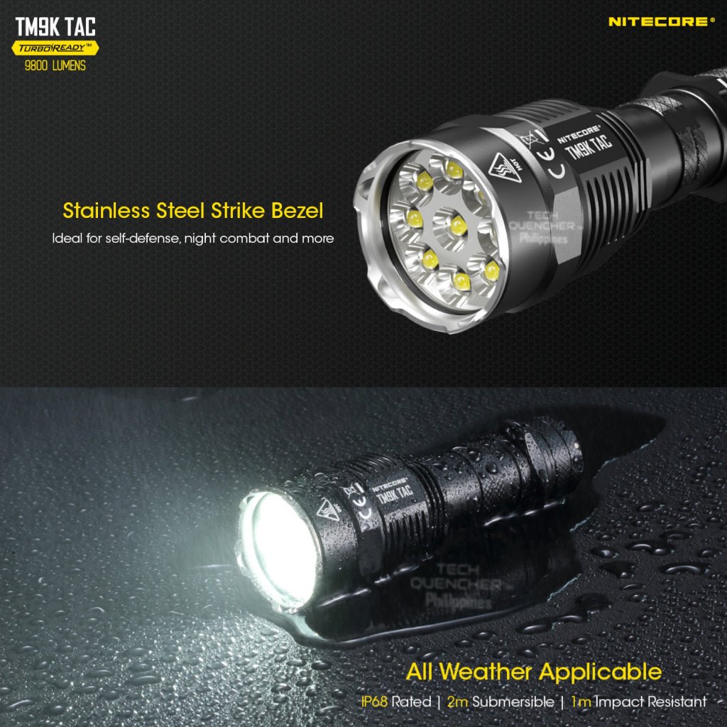 Nitecore TM9K TAC Flashlight - 9800 Lumens - 5000mAh Battery - USB-C QC Charging - IP68 - Tac Ring