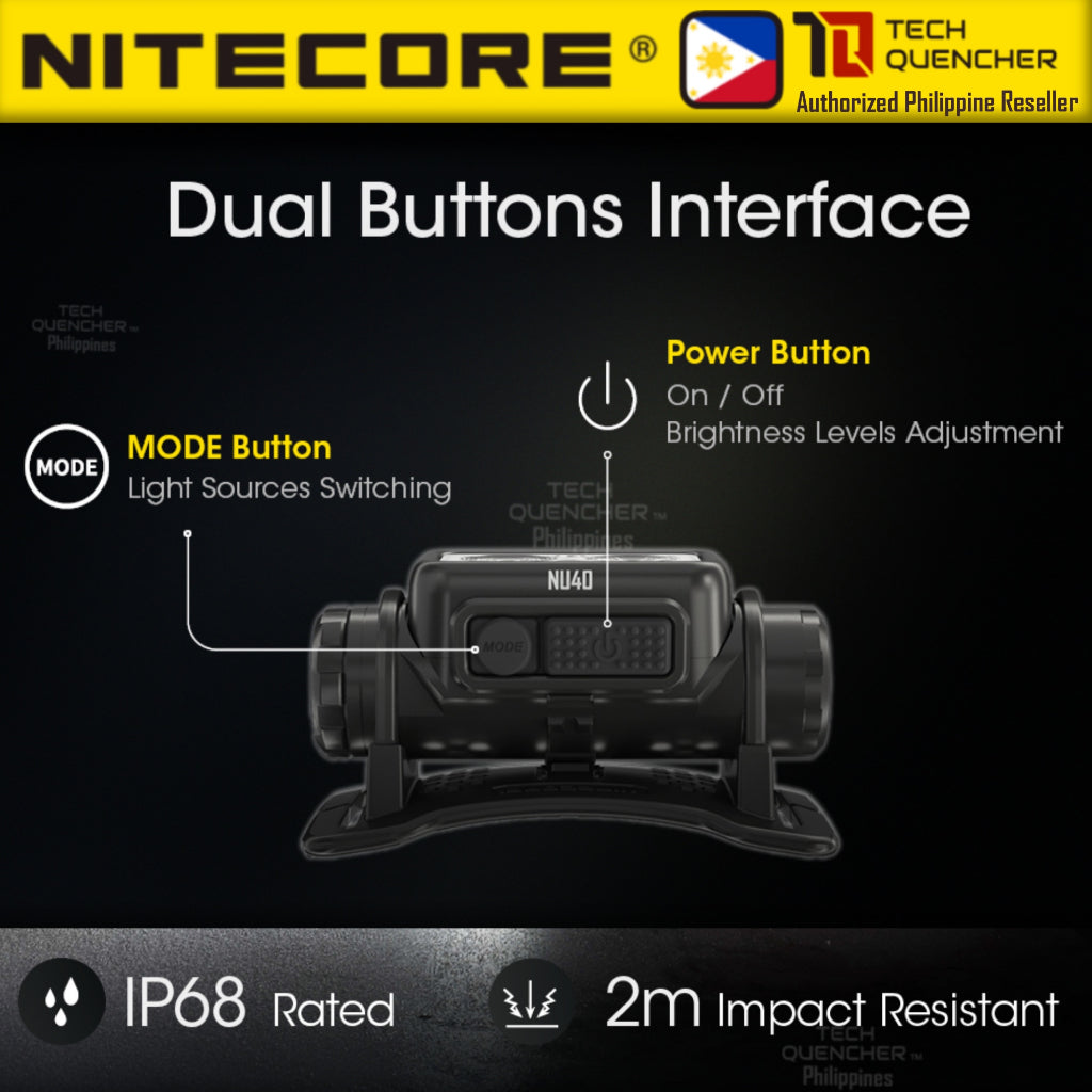 Nitecore NU40 Headlamp 1000 Lumens -116g -2 Dual Output- USB-C Rechargeable 2600mah Battery - IP68