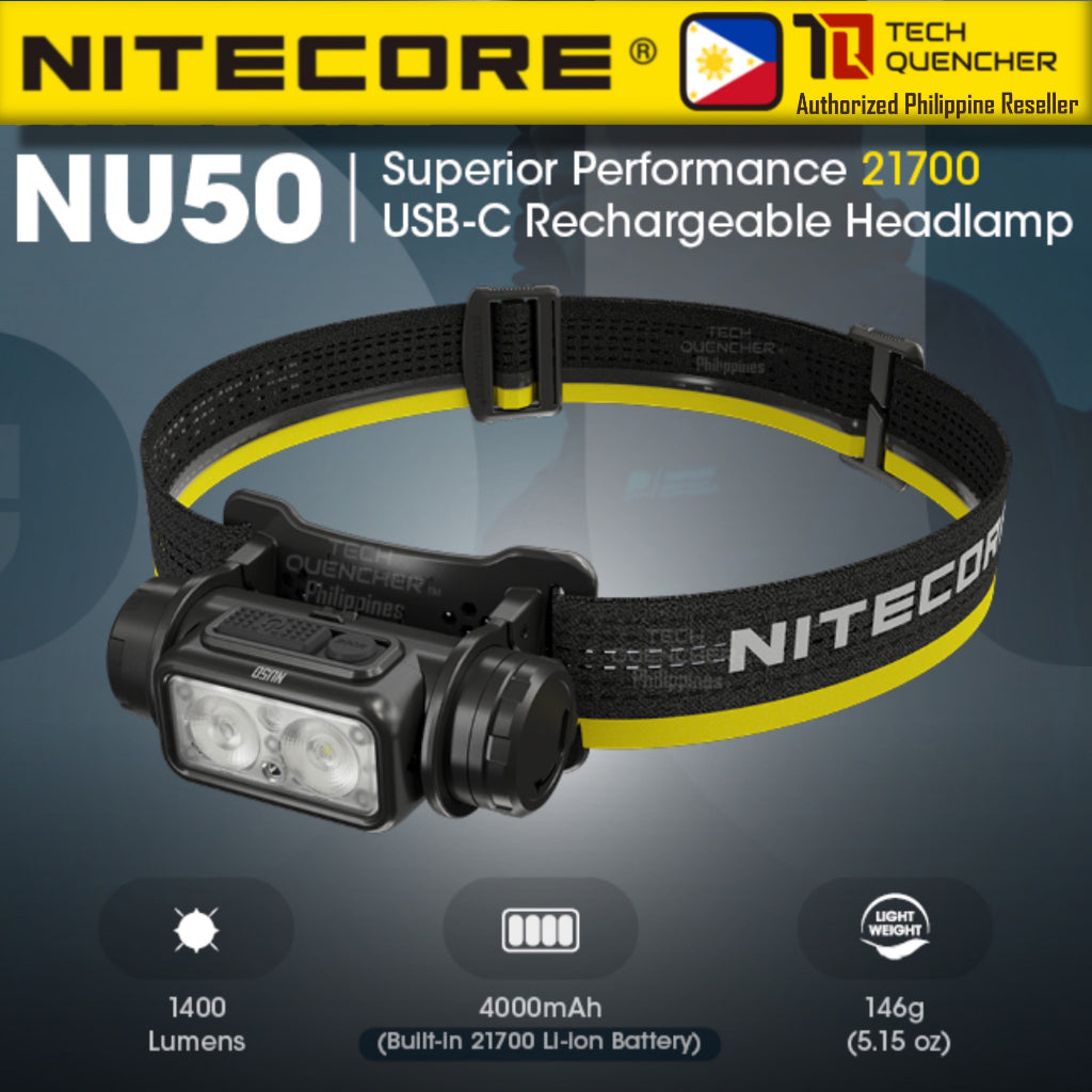 Nitecore NU50 Headlamp 1400 Lumens -146g -Dual Output - USB-C Rechargeable 4000mah Battery - IP68